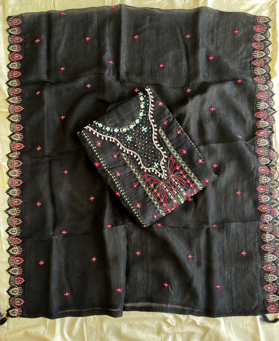 KC Black Pakistani Crunchy Silk Heavy Salwar Kameez For Women | Grocsy