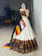 Yash Enterprise White Rayon Cotton Embroidery Semi Stitched Navratri Chaniya Choli | Grocsy