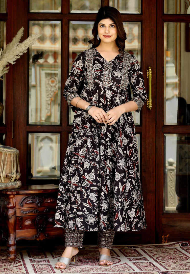 Miravan Women's Yoke Embroidery Anarkali Kurta And Palazzo Set | Grocsy