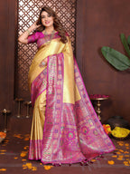 Aastha Fashion Yellow Tissue Silk Weaving Saree | Grocsy