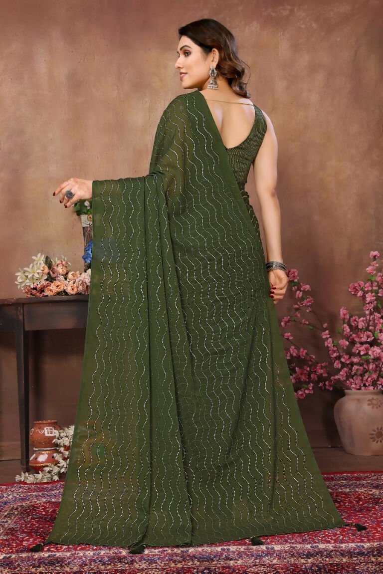 Aafreen Partywear Designer Green Rangoli Silk Fancy Saree | Grocsy