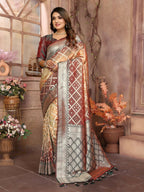 Anaita Brown kochi Silk With Beautiful Checks Weaving Saree With Blouse | Grocsy