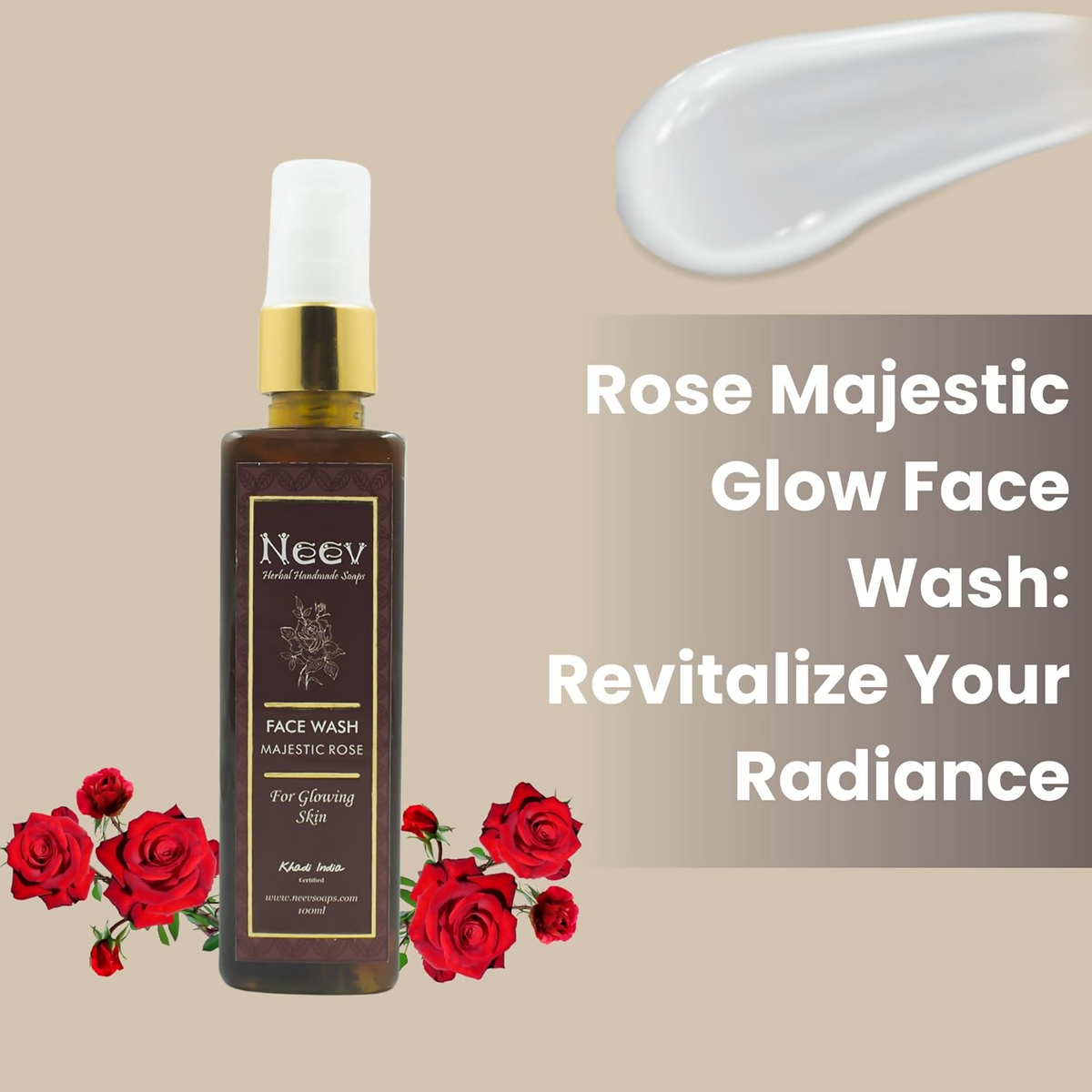 Neev Herbal Handmade Soaps Rose Majestic Glow Face Wash | Grocsy