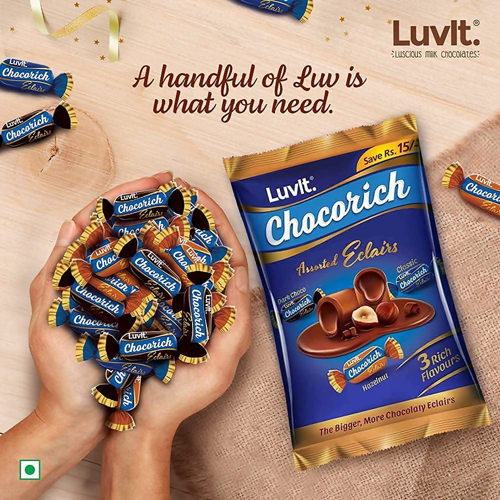 LuvIt. Chocorich Assorted Eclairs Chocolate Birthday Pack - Hazelnut, Dark Choco & Classic | Grocsy