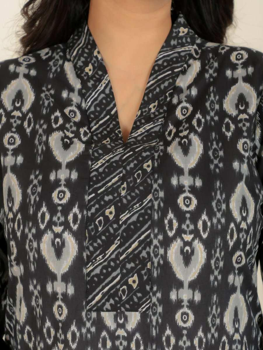 Aramya Black Soft Cotton Ikat Straight Kurta for Women | Grocsy