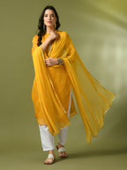 Myshka Women's Yellow Printed Kota Straight Party Kurta Set With Dupatta | Grocsy