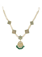 Gold-Polished White Green Kundan-Studded Pearl Beaded Matha Patti - Ruby Raang | Grocsy