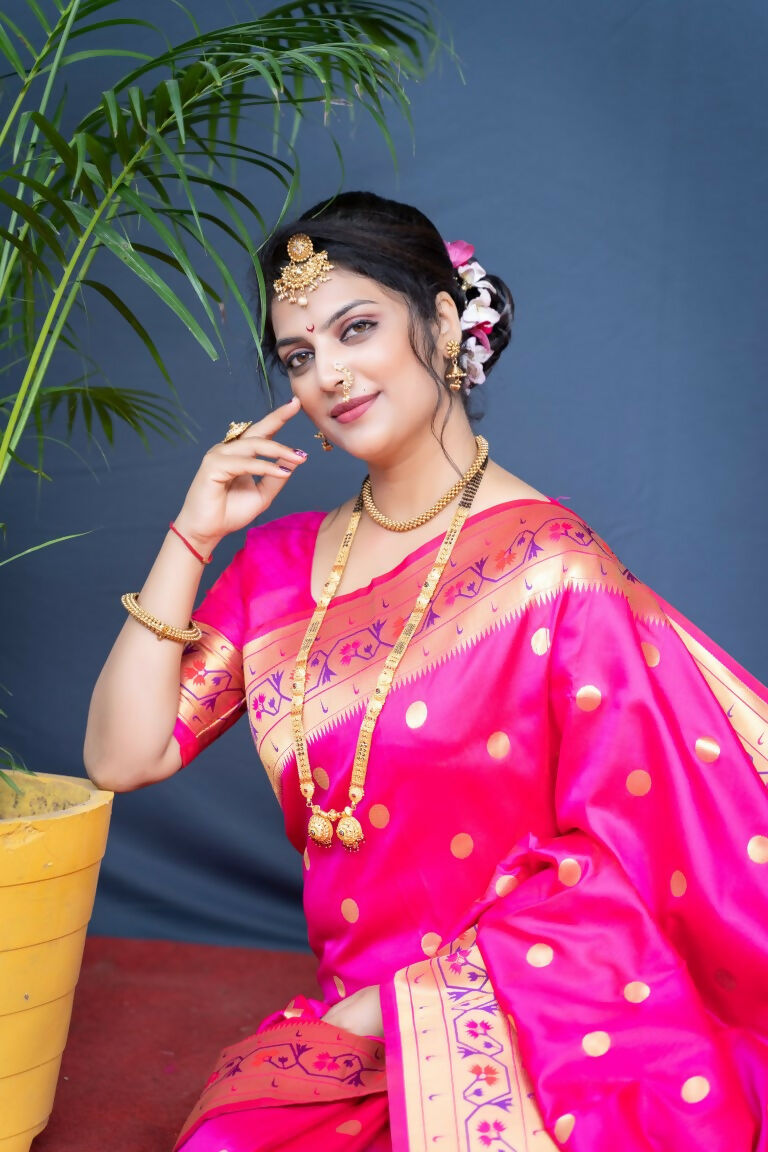 Jyoti Fashion Women's Pink Paithani Silk Zari Woven Saree with Blouse | Grocsy