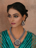 Long Kundan Neckpiece with Earrings with Multi Stones Jewellery Set (Grey) - Ruby Raang | Grocsy