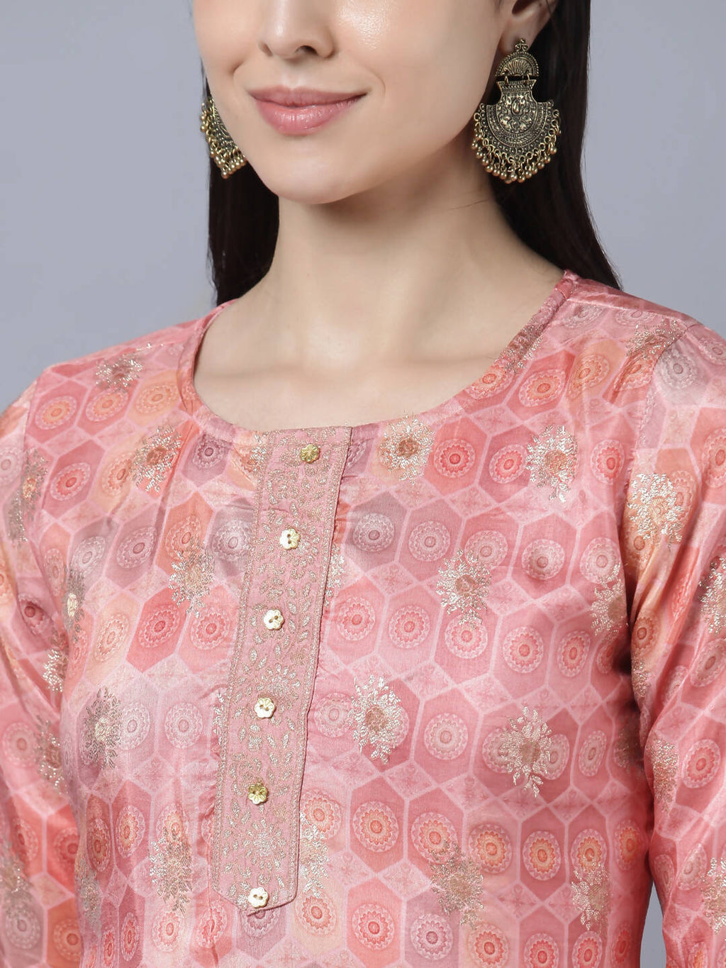Myshka Stylish Pink 3/4 Sleeve Women's Kurta | Grocsy