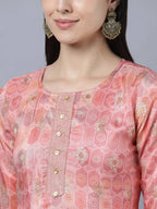 Myshka Stylish Pink 3/4 Sleeve Women's Kurta | Grocsy