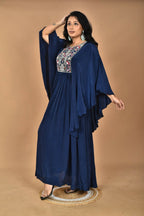 Morchari Kaftan Zari Embroidery Work Gown-Blue | Grocsy