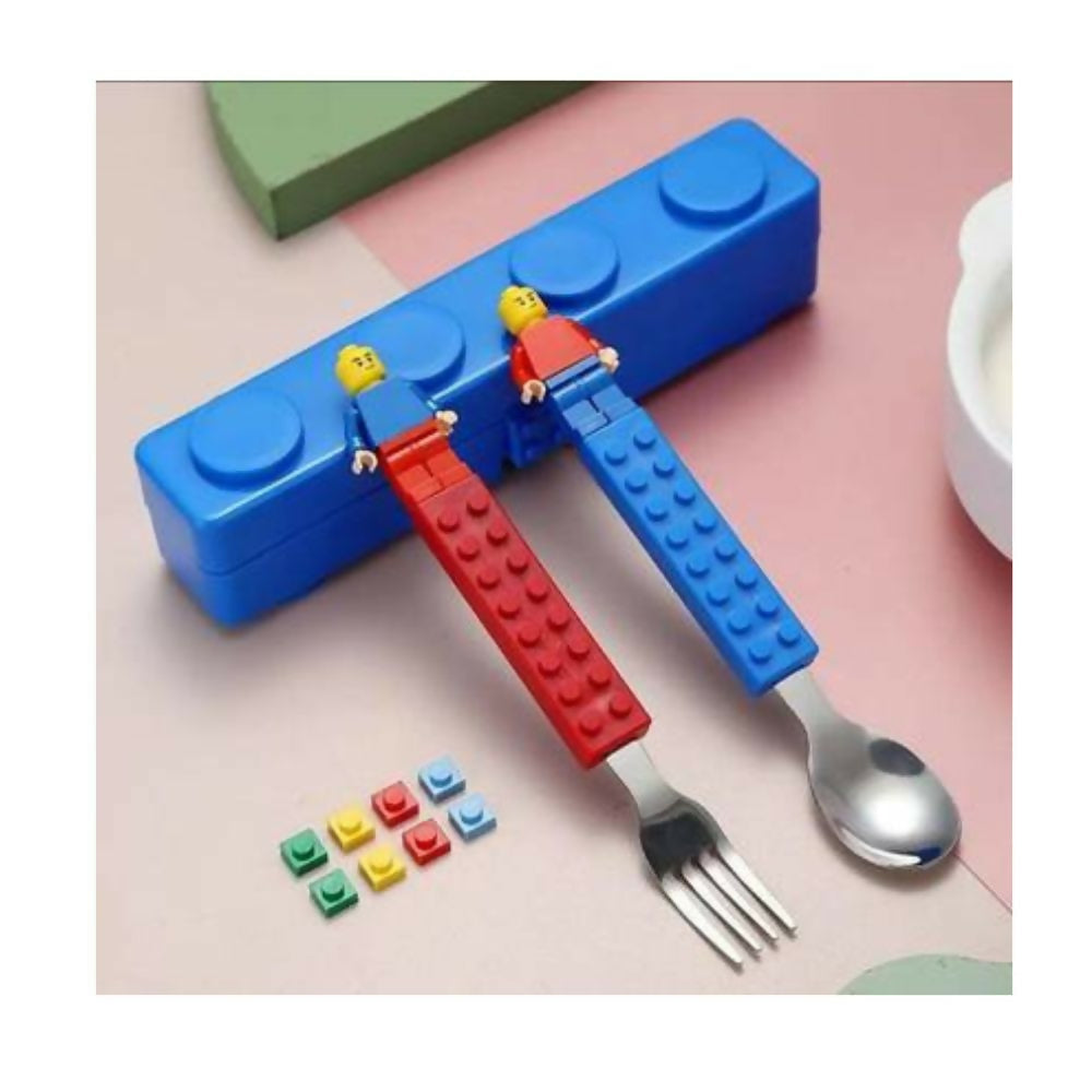 Kelosk Kids Stainless Steel Blocks Cutlery Set, Spoon & Fork Cutlery Set for Kids Stainless Steel Table Spoon | Grocsy