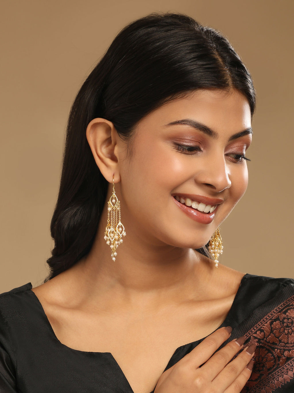Nuyug 18k String of Pearls Gold Anti Tarnish Earrings | Grocsy