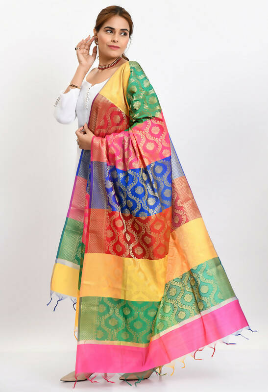 Mominos Fashion Moeza Banarsi Silk Floral Woven Design Multi Dupatta For Women | Grocsy