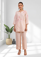 Joban Fashion Pink Linen Embroidered Readymade Cord Set | Grocsy