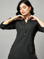 Black Chanderi Silk Texture Straight Kurta - Sabella | Grocsy