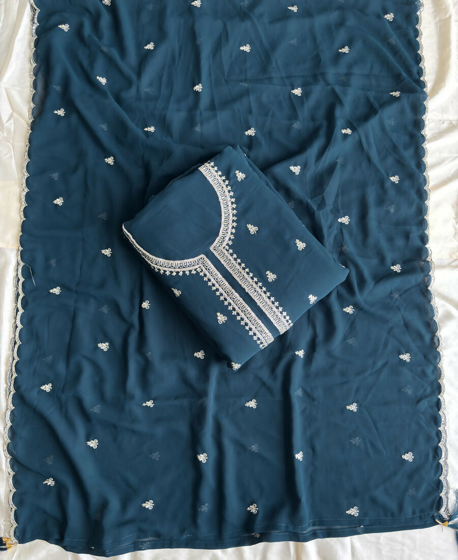 KC Bollywood Style Teal Blue Georgette Suit For Women | Grocsy