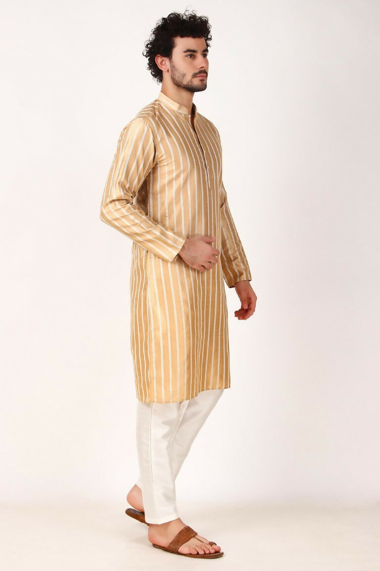 Brown Art Silk Woven Designer Men's Rajwadi Kurta Set - Mahotsav | Grocsy