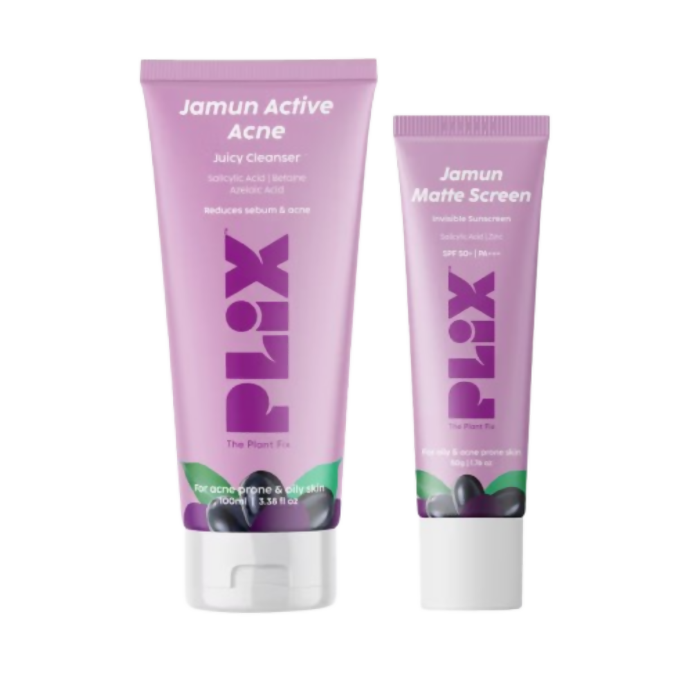 PLIX The Plant Fix Jamun Active Acne Kit With Spf 50+ Sunscreen & Juicy Cleanser | Grocsy