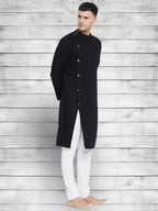 Even Apparels Black Cotton Linen Asymetrical Kurta - Black | Grocsy