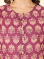 Aramya Pink Soft Cotton Floral A-line Kurta for Women | Grocsy