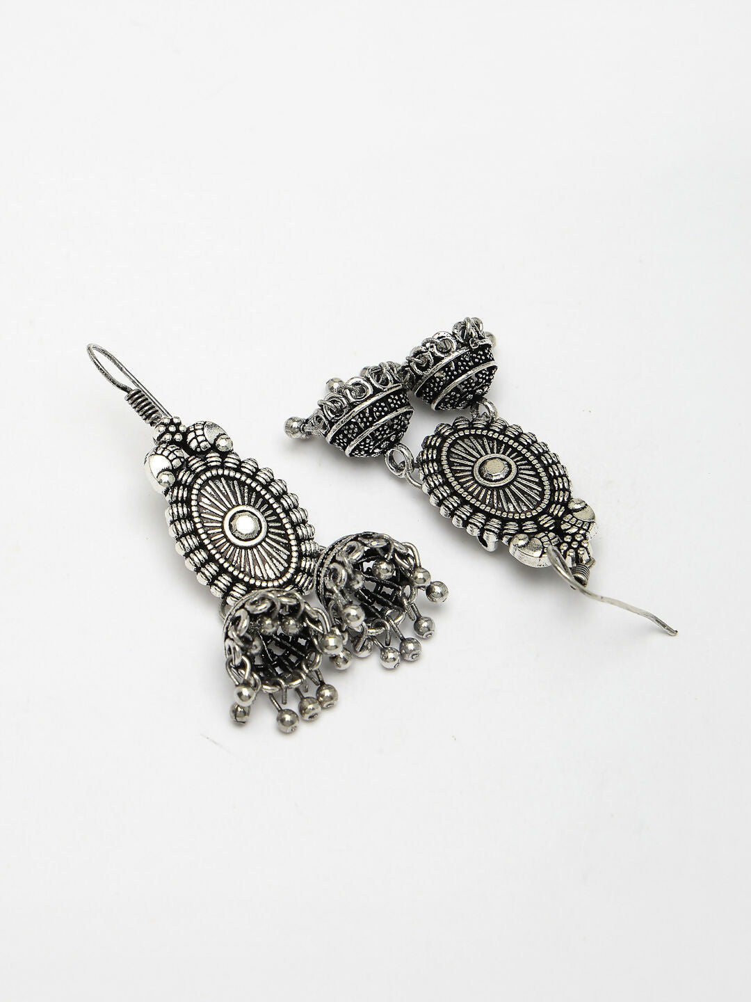 NVR Women's Silver-Plated Choke Oxidized Necklace with Jhumka Earrings | Grocsy