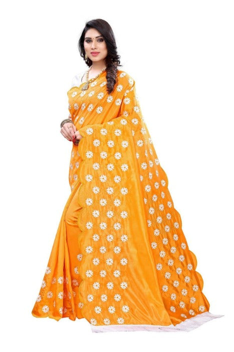 Vamika Zoya Silk Embroidered Yellow Saree (RAKHI MUSTARD) | Grocsy