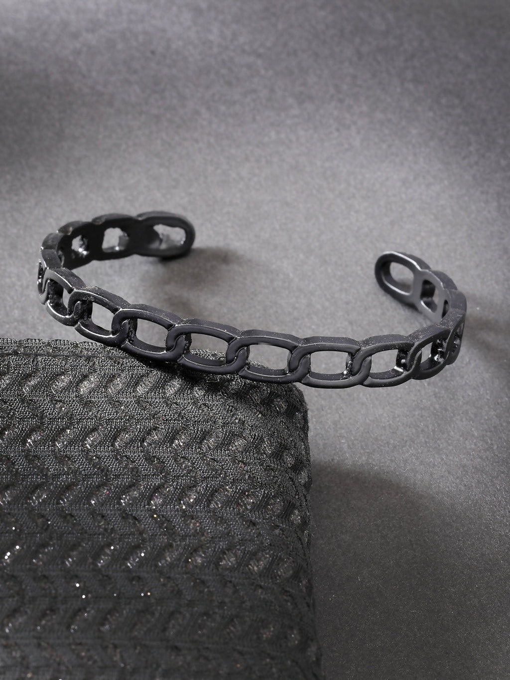 NVR Men's Black Rhodium-Plated Metal Cuff Bracelet
