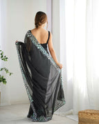 Georgette Designer Sequance Embroidery Work Party Wear Saree - Black | Grocsy