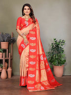 Joban Fashion Banarasi Peach Butti Soft Silk Saree | Grocsy