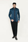 Joban Fashion Green Colored Imported Polyester Fabric Open Prince Coat, Jacket With Pant | Grocsy