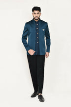 Joban Fashion Green Colored Imported Polyester Fabric Open Prince Coat, Jacket With Pant | Grocsy