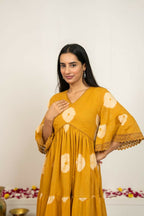 Joban Fashion Mustard Yellow Tie & Dye Cotton Dress | Grocsy
