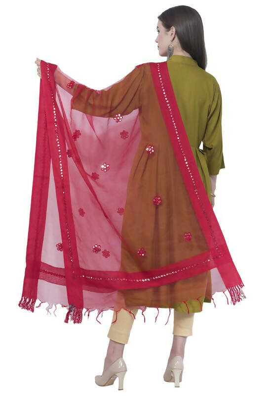 Mominos Fashion Moeza Orgenza Flower Mirror Red Dupatta | Grocsy