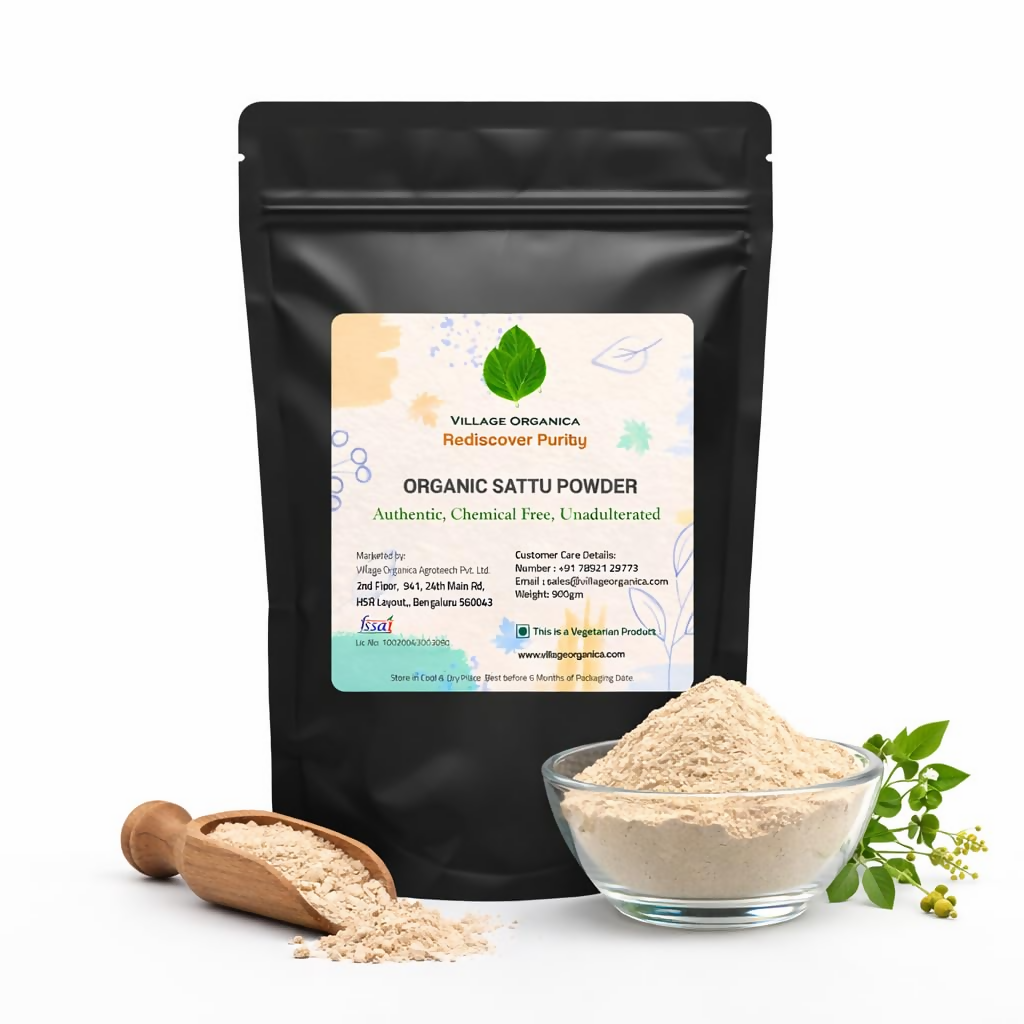 Village-Organica Sattu Powder Hand-Pounded Black Chana Flour | Grocsy