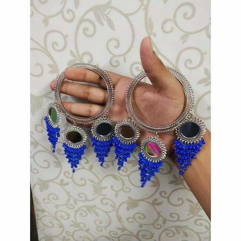 MS Fashion India Blue Pearls With Mirror Latkan Bangles | Grocsy