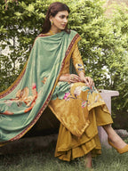 Jyoti Fashion Women's Mustard Velvet Floral Digital Printed Kurta with Trouser & Dupatta | Grocsy