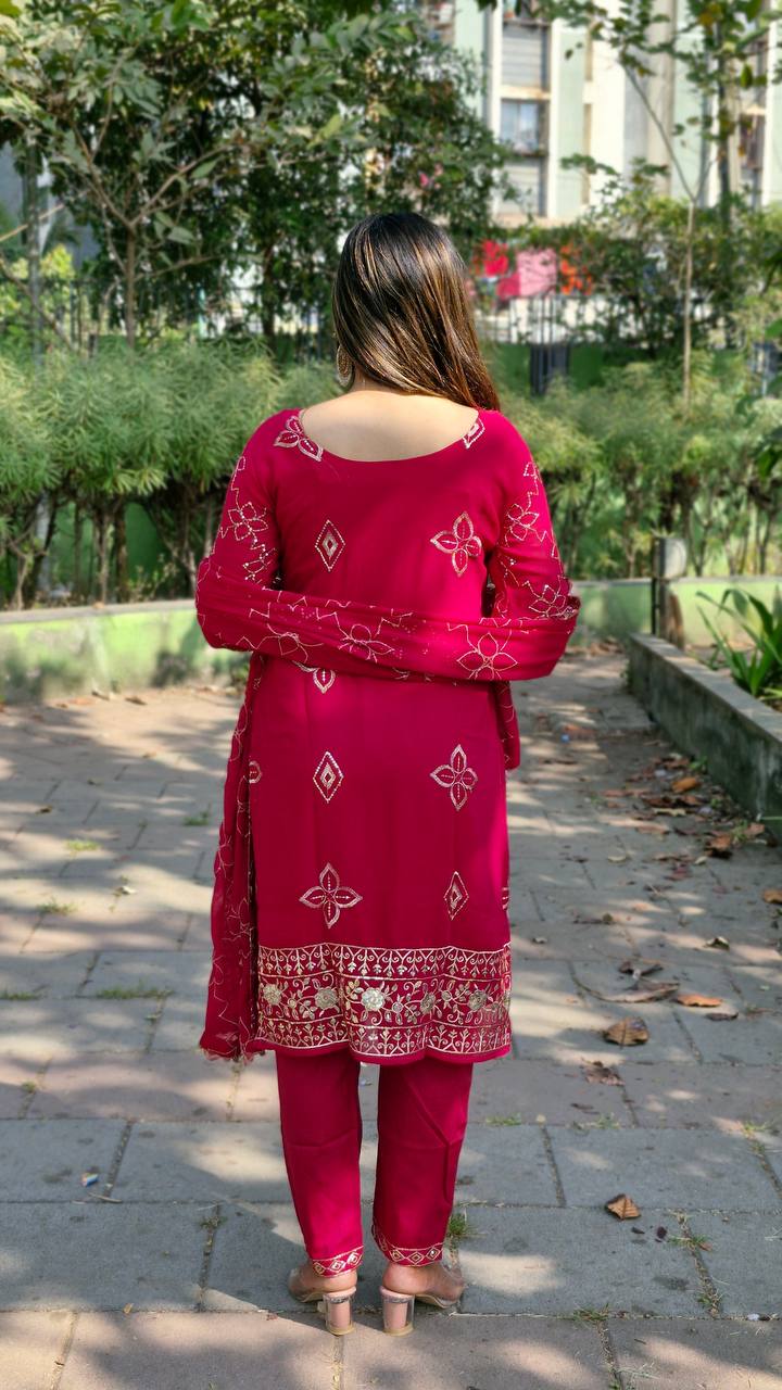 Teeya Creation Rani Color Faux Georgette Heavy Embroidery Work Fully Stitched Salwar Suit | Grocsy