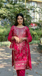 Teeya Creation Rani Color Faux Georgette Heavy Embroidery Work Fully Stitched Salwar Suit | Grocsy