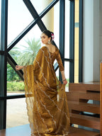 Teeya Creation Gold Color Zimichu Silk Embroidery Work Saree | Grocsy