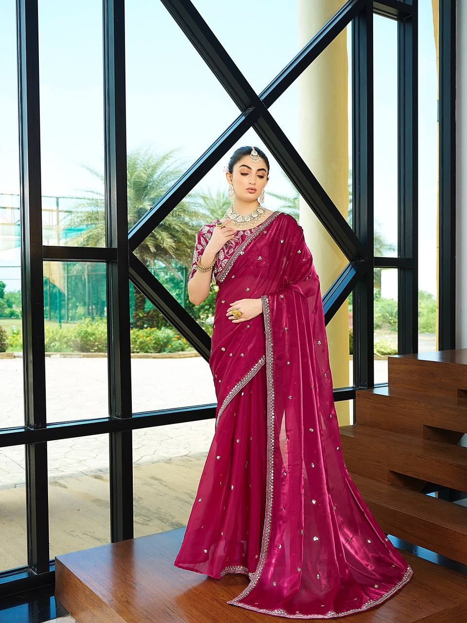 Teeya Creation Rani Color Zimichhu Silk Embroidery Work Saree | Grocsy