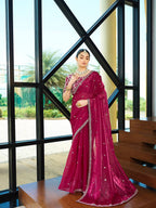 Teeya Creation Rani Color Zimichhu Silk Embroidery Work Saree | Grocsy