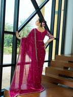 Teeya Creation Rani Color Zimichhu Silk Embroidery Work Saree | Grocsy