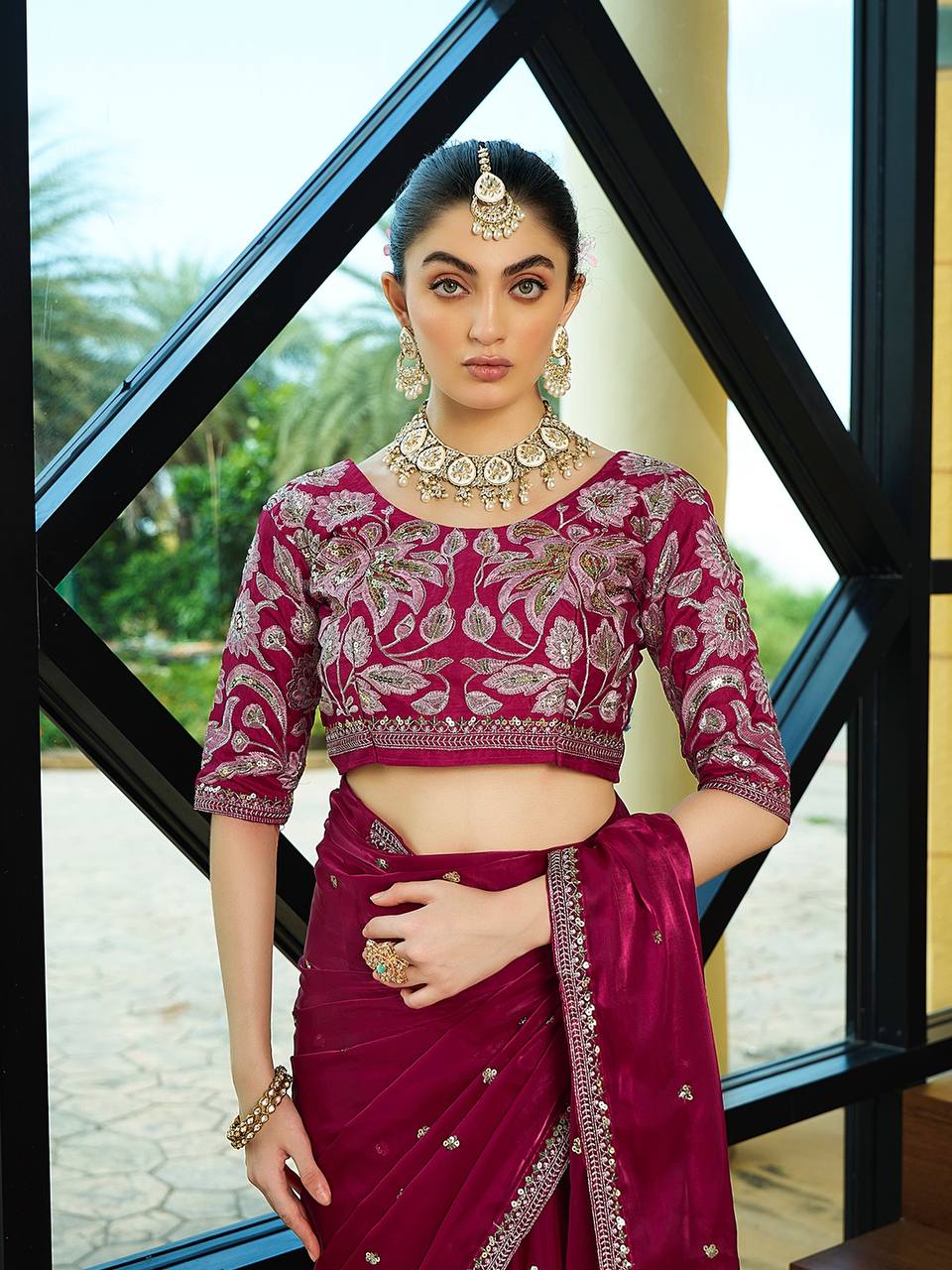 Teeya Creation Rani Color Zimichhu Silk Embroidery Work Saree | Grocsy