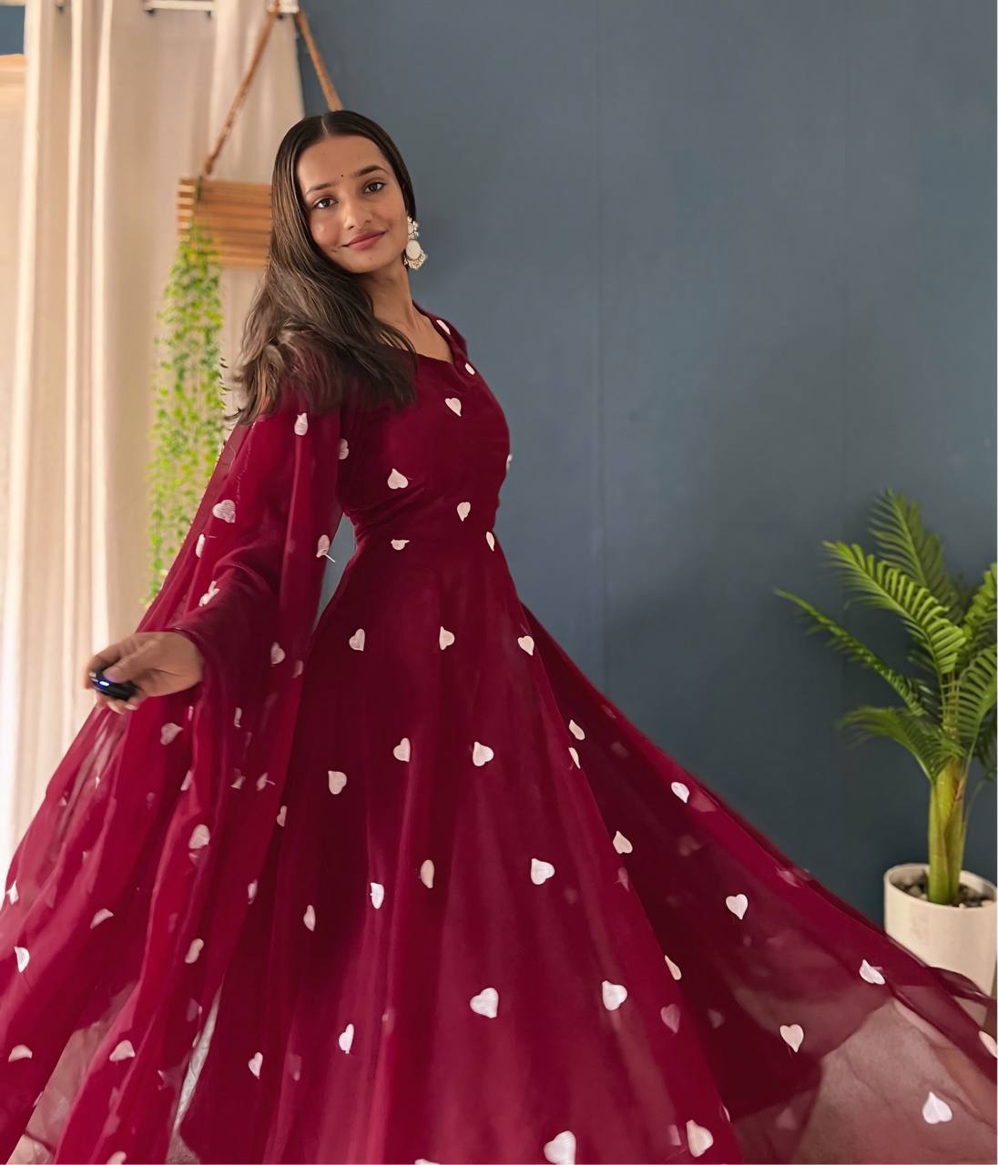 Teeya Creation Rani Color Faux Georgette Heavy Embroidery Work Fully Stitched Gown | Grocsy