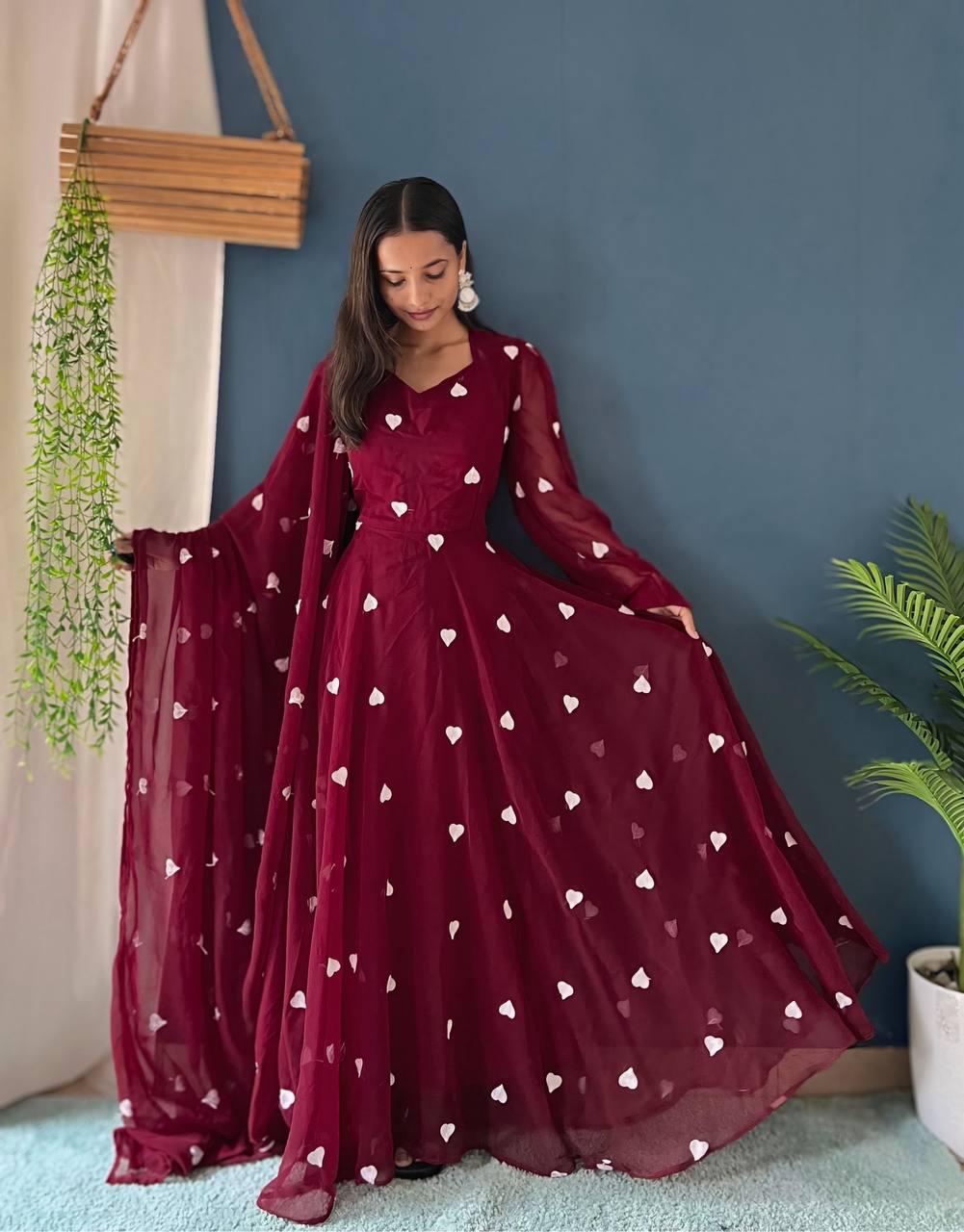 Teeya Creation Rani Color Faux Georgette Heavy Embroidery Work Fully Stitched Gown | Grocsy