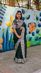 Teeya Creation Green Color Tabby Silk Embroidery Work Saree | Grocsy