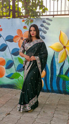 Teeya Creation Green Color Tabby Silk Embroidery Work Saree | Grocsy