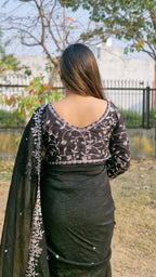Teeya Creation Black Color Candy Crush Silk Embroidery Work Saree | Grocsy